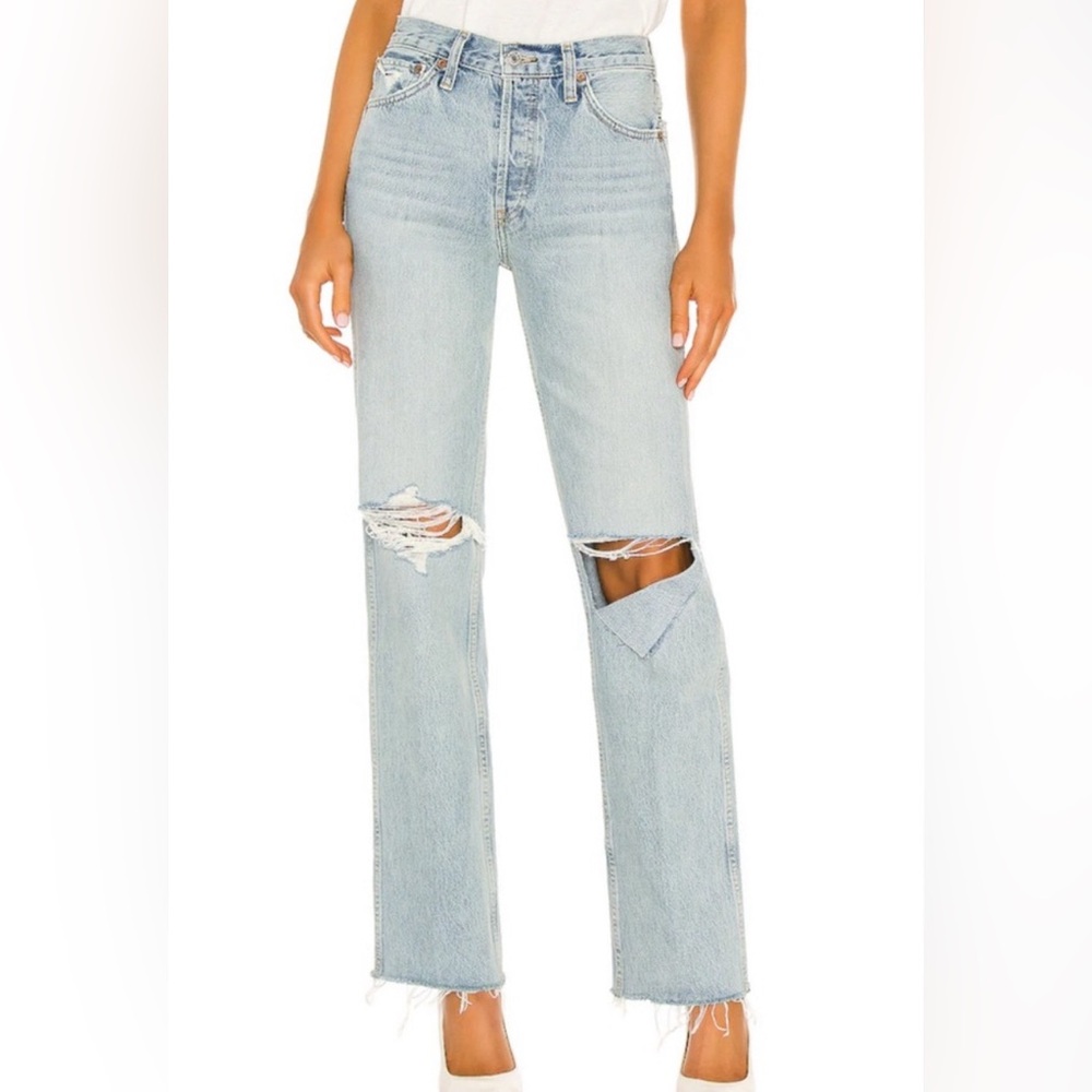 Re/Done 90s High Rise Loose in Breezy Indigo with Rips, size 24